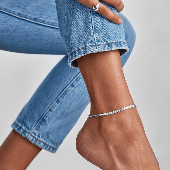 Silver Snake Chain Herringbone Anklet Minimalist Bohemian Ankle Bracelet NWT - Picture 2 of 8